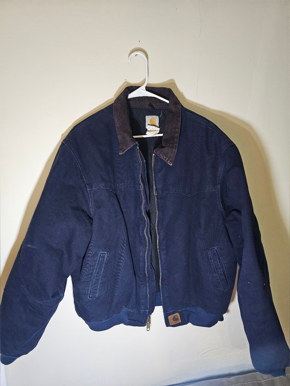 Vintage Carhartt Navy Blue Quilted Lined Santa Fe Work Jacket Size L Large